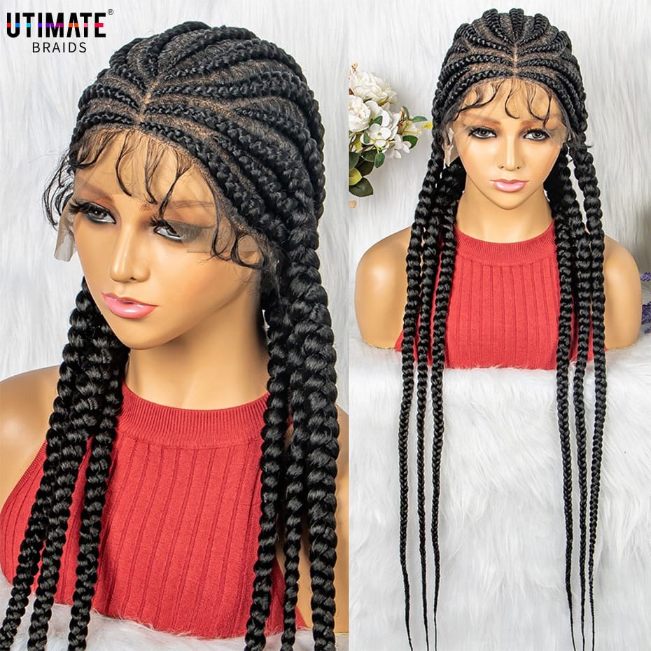 36 Inches Long Synthetic Full Lace Front Braiding Wigs with Baby Hair Knotless Box Braided Wig for Black Women 360 lace frontal
