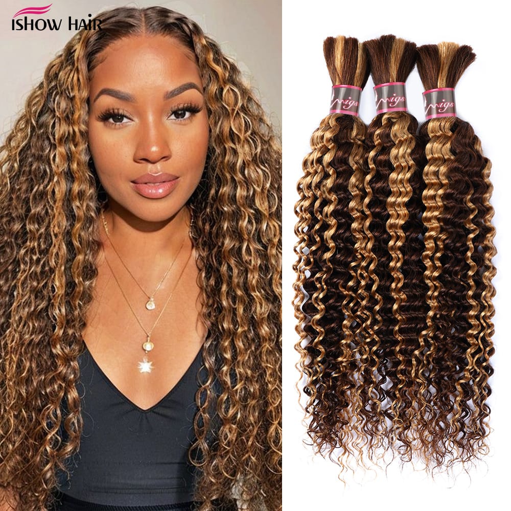 Highlight Deep Wave Bulk Human Hair For Braiding 100% Remy P4/27 Human Hair Extensions Brazilian Braiding Hair For Black Woman