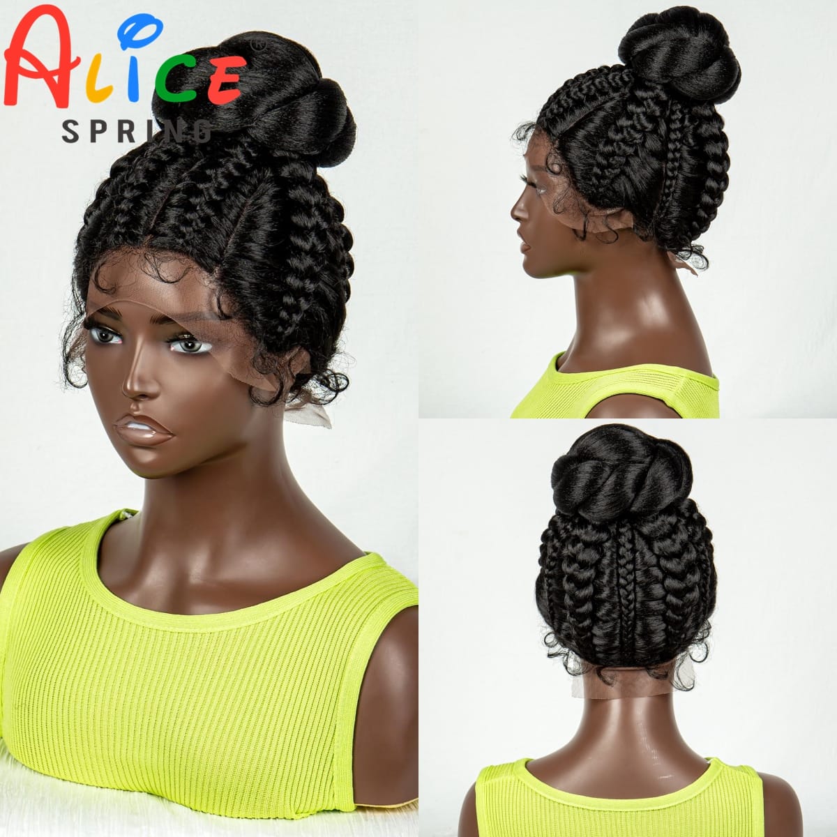 Knotless Box Lace Front Wigs Synthetic Bun Updo Braided Wigs for Women Cornrow Ponytail Lace Braiding Hair Wig with Baby Hair
