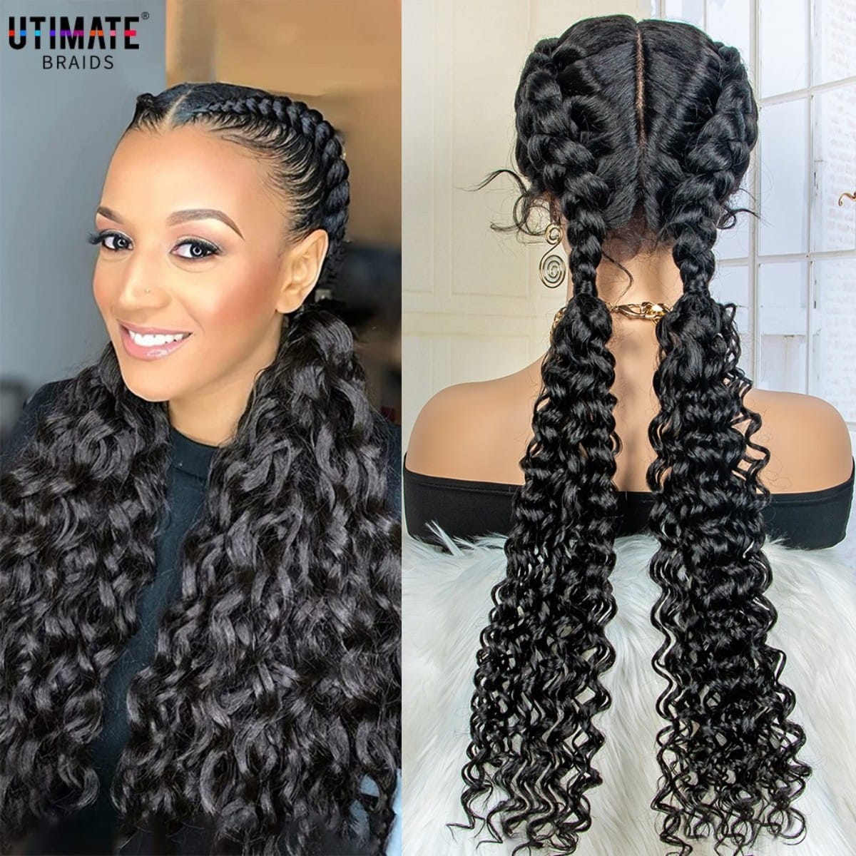 Synthetic Braided Wigs with Baby Hair High Quality 28'' Long Dutch Cornrow Box Braided Wigs for Black Women Lace Front Wigs