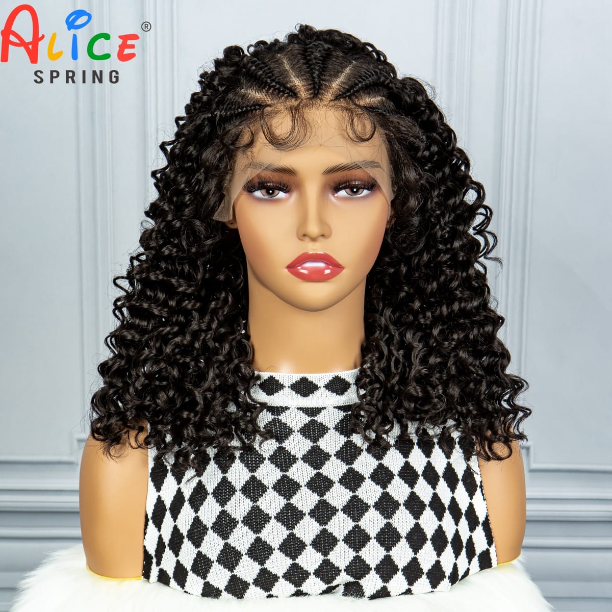 16inch Curly Synthetic Lace Front Braided Wigs For Black Women  13x4 Transparent Short Curly Braided Lace Wig With Baby Hair
