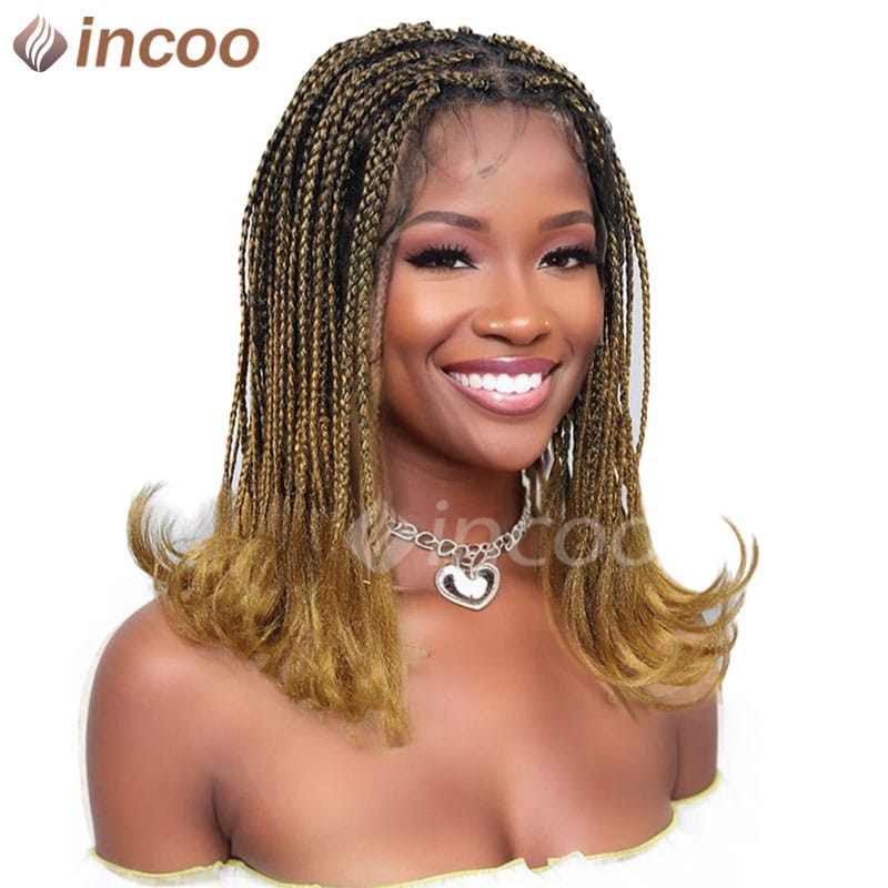 Synthetic Box Braided Wigs For Black Women Jumbo Braids Wigs Box Braids Cornrow Ombre Blonde African Short Bob Braiding Hair Wig