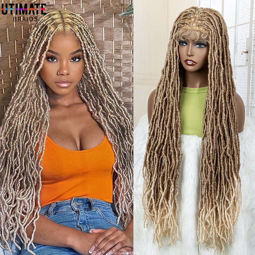 Dreadlock Braided Wigs Synthetic Full Lace 36 Inches Colorful Knotless Box Braiding Hair Wig for Afro Brazilian Women Daily Use