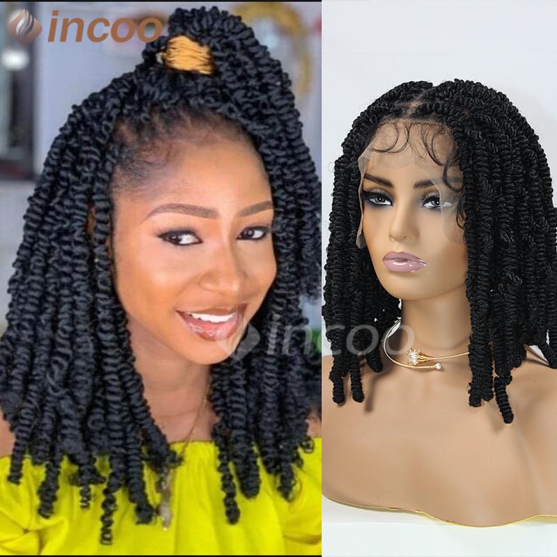 Spiral Curls Braided Wigs Synthetic Spring Twist Hair 12 Inches Full Lace Curly Braided Wigs Afro Spring Crochet Dreadlocks Wigs