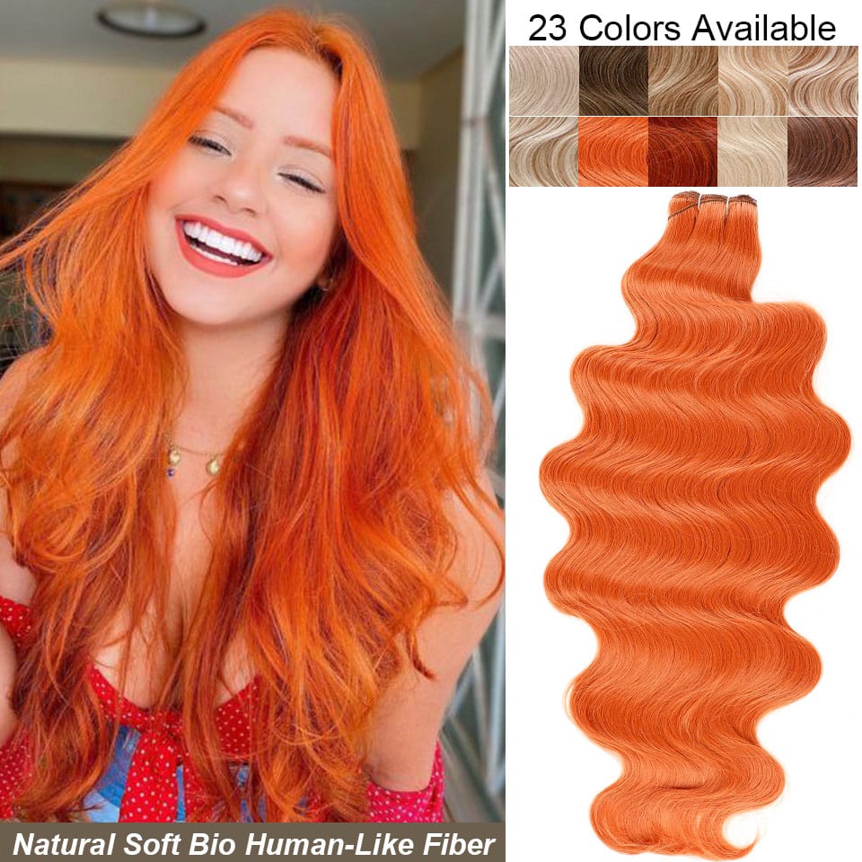 Magicae 150g/pc Orange Synthetic Hair Extension 26“ Body Wave Hair Weave Bundles High Temperature Highlight Ginger 613 Brown