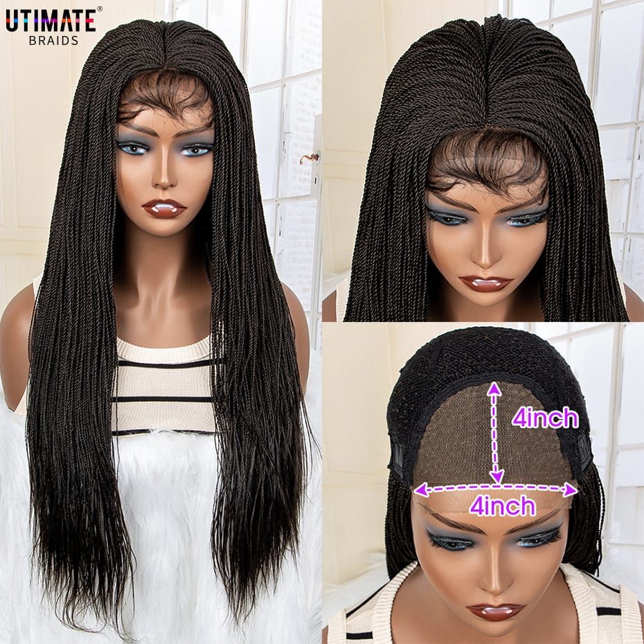 22 Inches Synthetic Straight Twist Braided Wigs with Baby Hair for Black Women Heat Resistant Lace Frontal Braiding Hair Wig