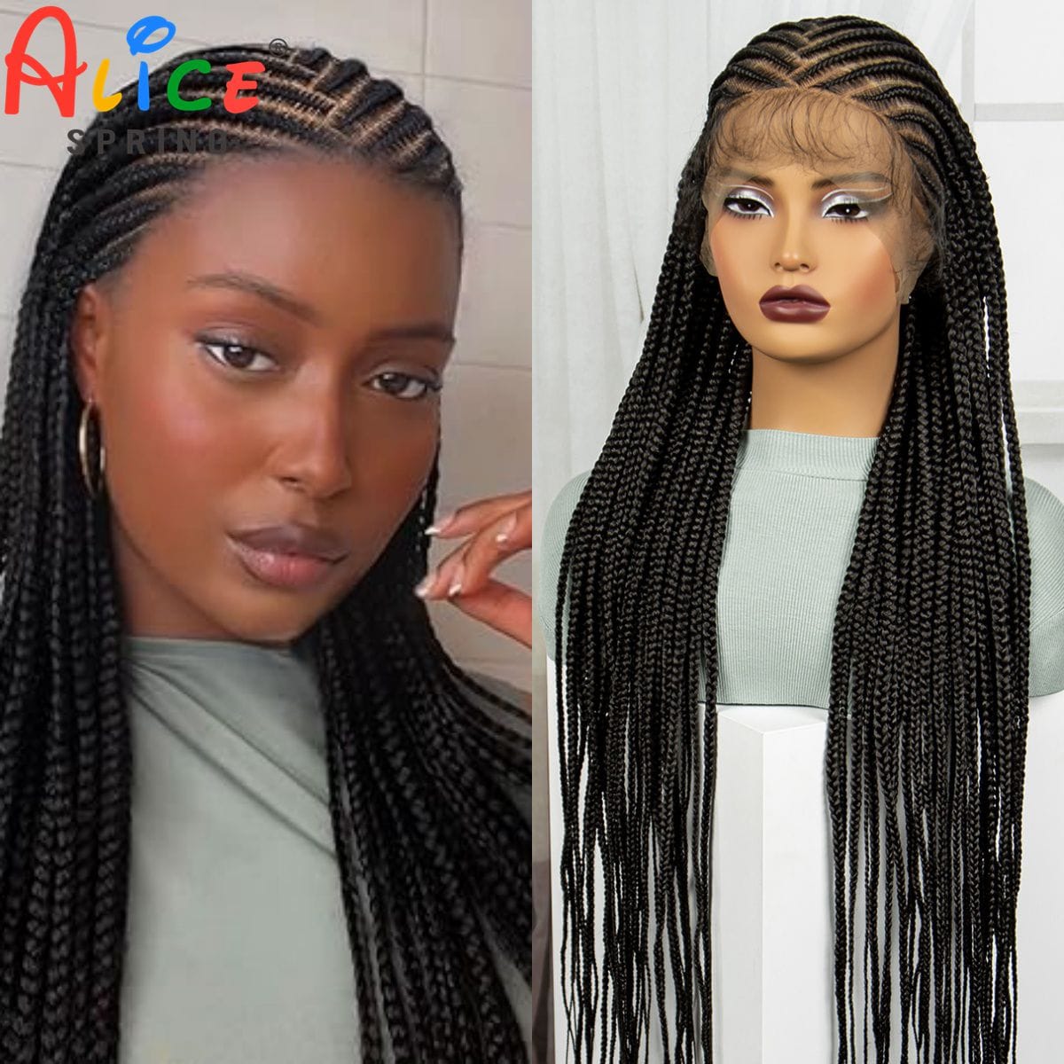 36 Inches Synthetic Full Lace Cornrow Braided Wigs  Knotless Braided Lace Wig for Black Women Braiding Hair Wig with Baby Hair