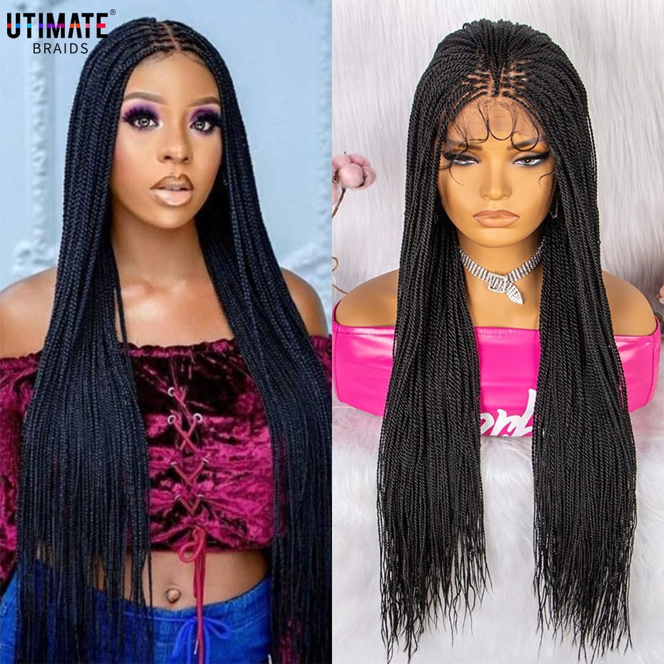 Box Braids Synthetic Lace Wig Heat Resistant 30 Inches Fiber Hair Lace Front Braided Wigs for Afro Black Women Cornrow Wigs
