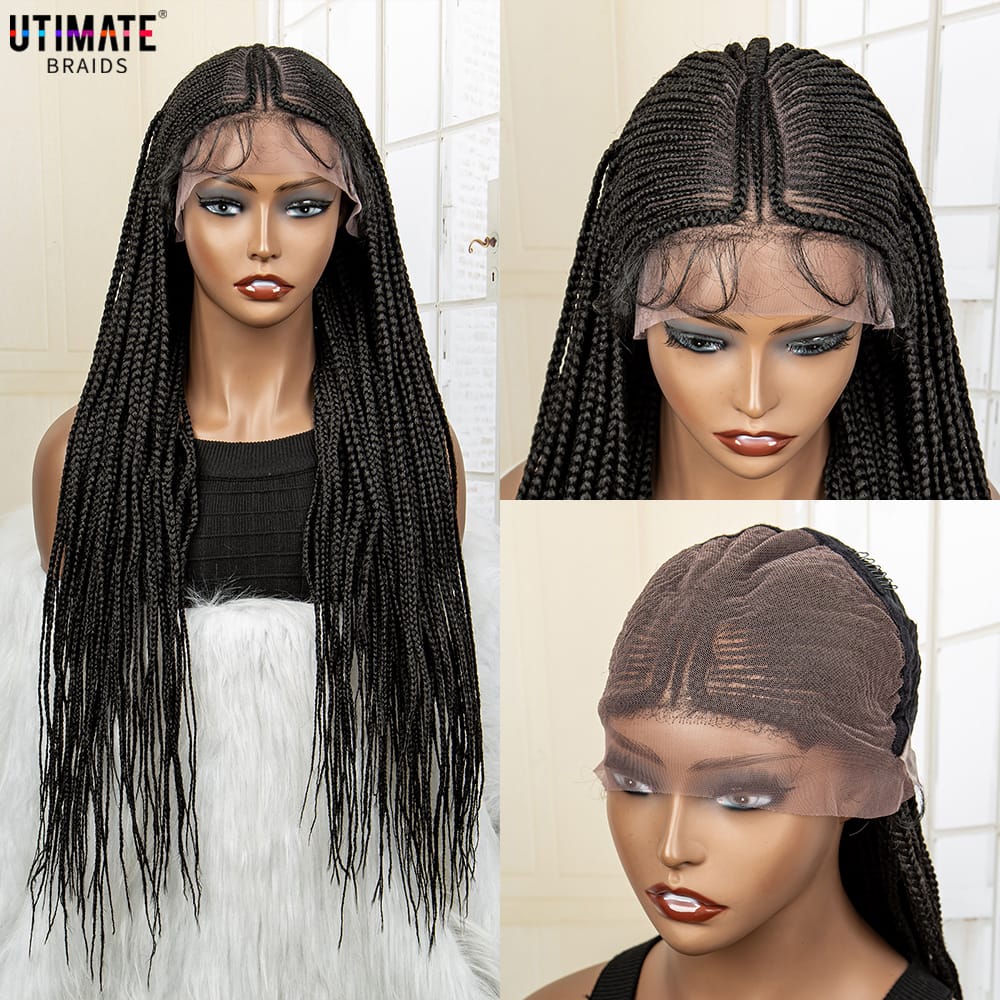 Lace Frontal Synthetic American Braided Wigs for Women 28 Inches Afro Heat Resistant Knotless Cornrow Braiding Hair Wig