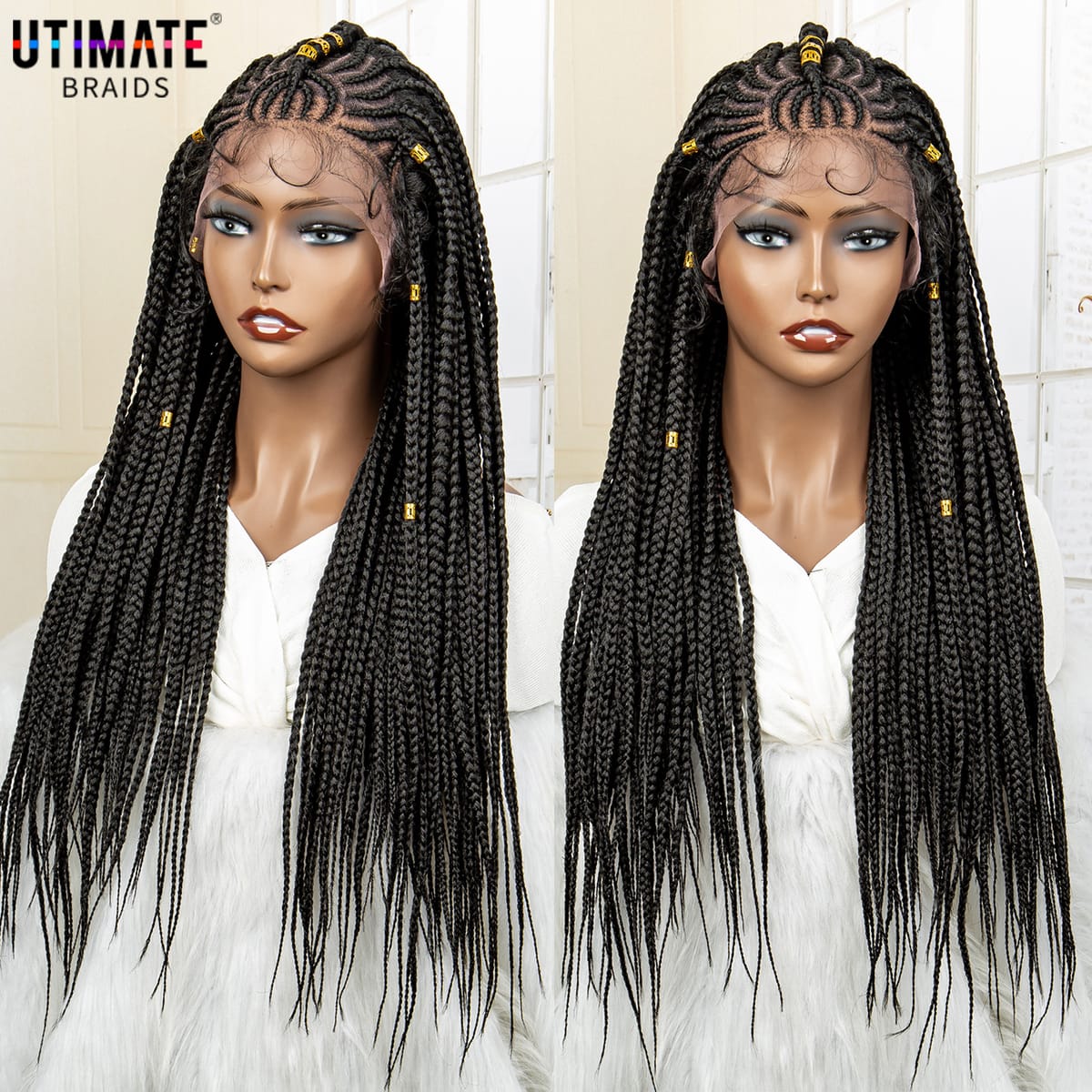 New Styles 26 Inches Lace Frontal Braided Wigs with Baby Hair for Black Women Straight African Styles Knotless Braids Wig