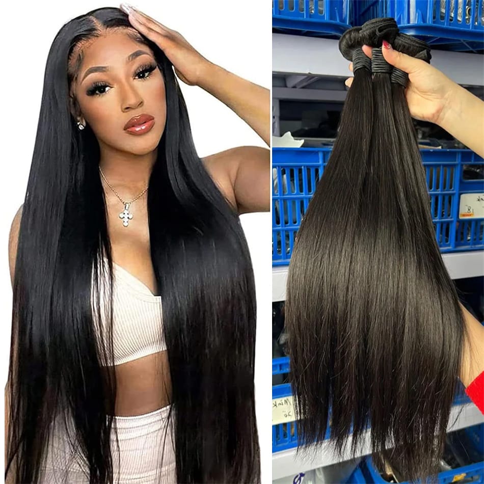 Brazilian Hair Bundles Straight Human Hair Weave Bundles Remy Hair Extension Natural Black 1/3/4 Pcs 8-40 Inches