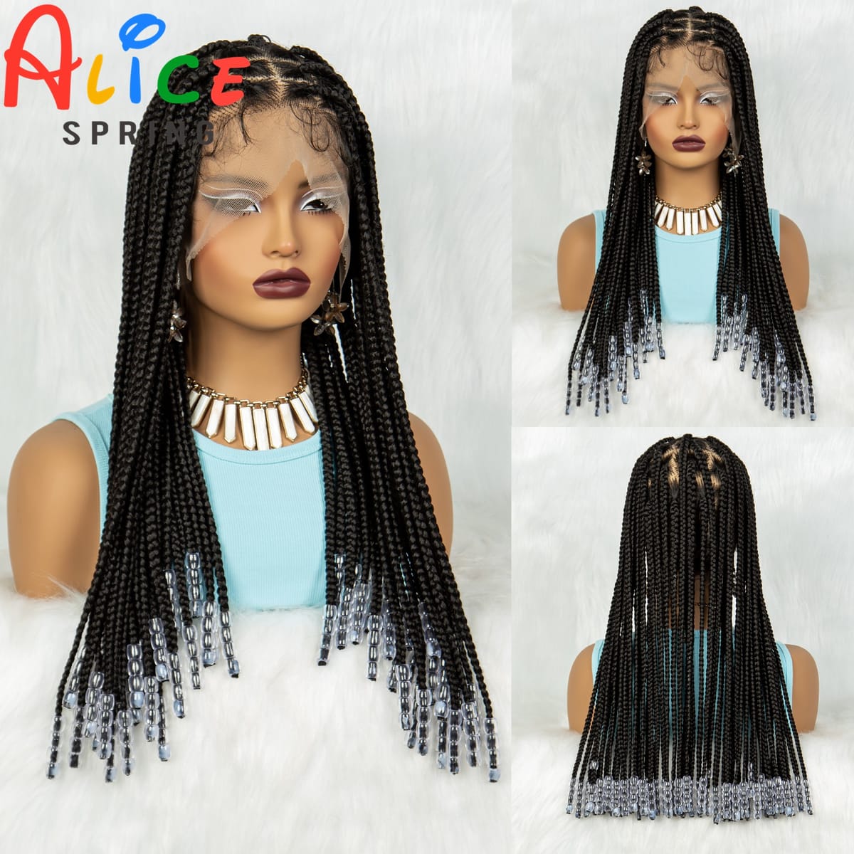 Full Lace Braided Wigs Synthetic Lace Front Braided Wigs with Beads for Women Knotless Cornrow Twist Braids Wigs with Baby Hair