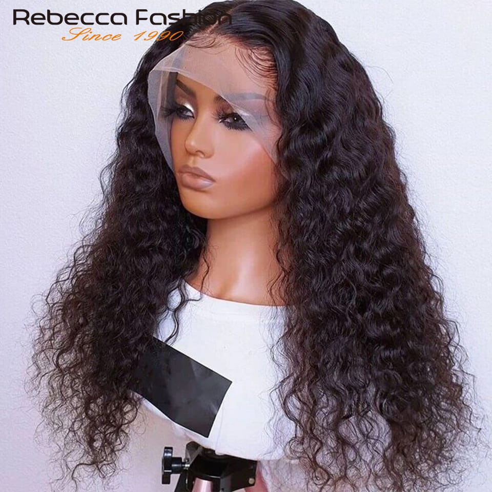 14"-20" Deep Wave Human Hair Wigs Pre Plucked Transparent Lace Brazilian Deep Curly T Part Lace Human Hair Wigs Deep Wave Wig
