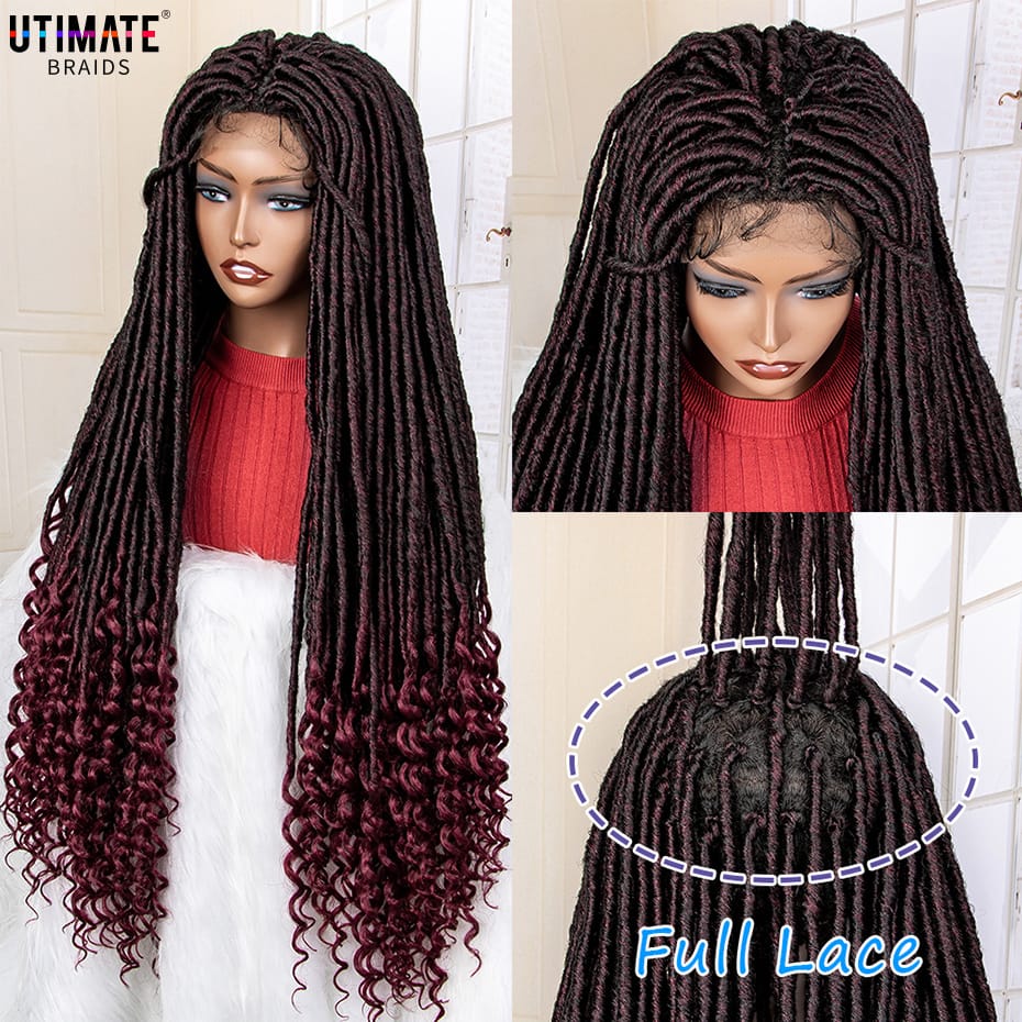 36 Inches Curly African Synthetic Full Lace Knotless Braided Wigs with Baby Hair for Black Women Lace Frontal Dreadlocks Wigs