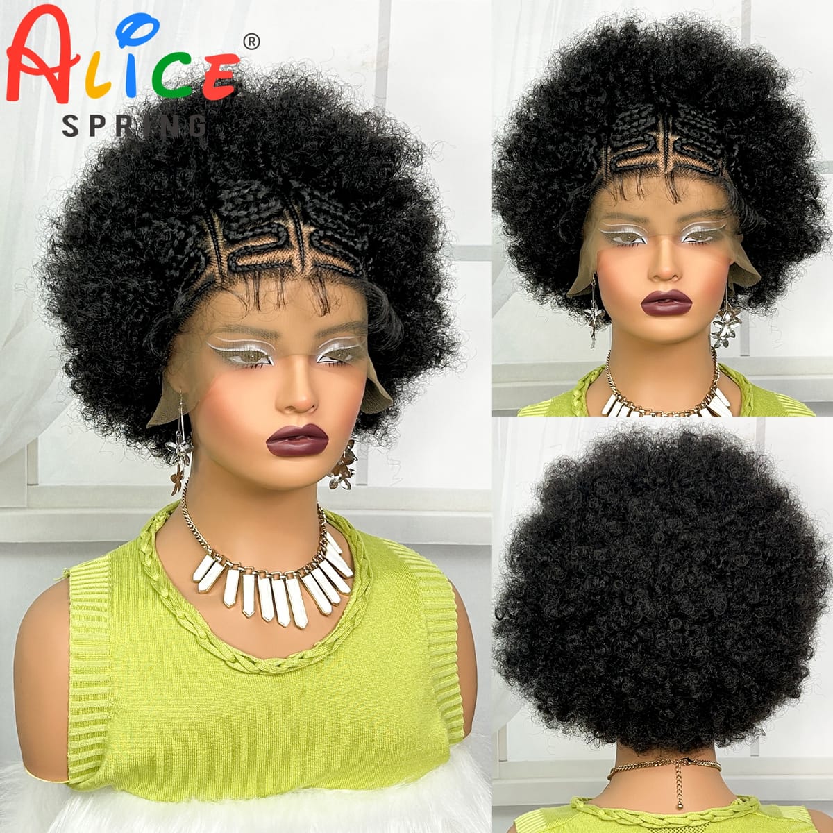 Afro Kinky Curly Synthetic Lace Front Braided Wig For Black Women 13x6 Transparent Short Curly Braided Lace Wig With Baby Hair