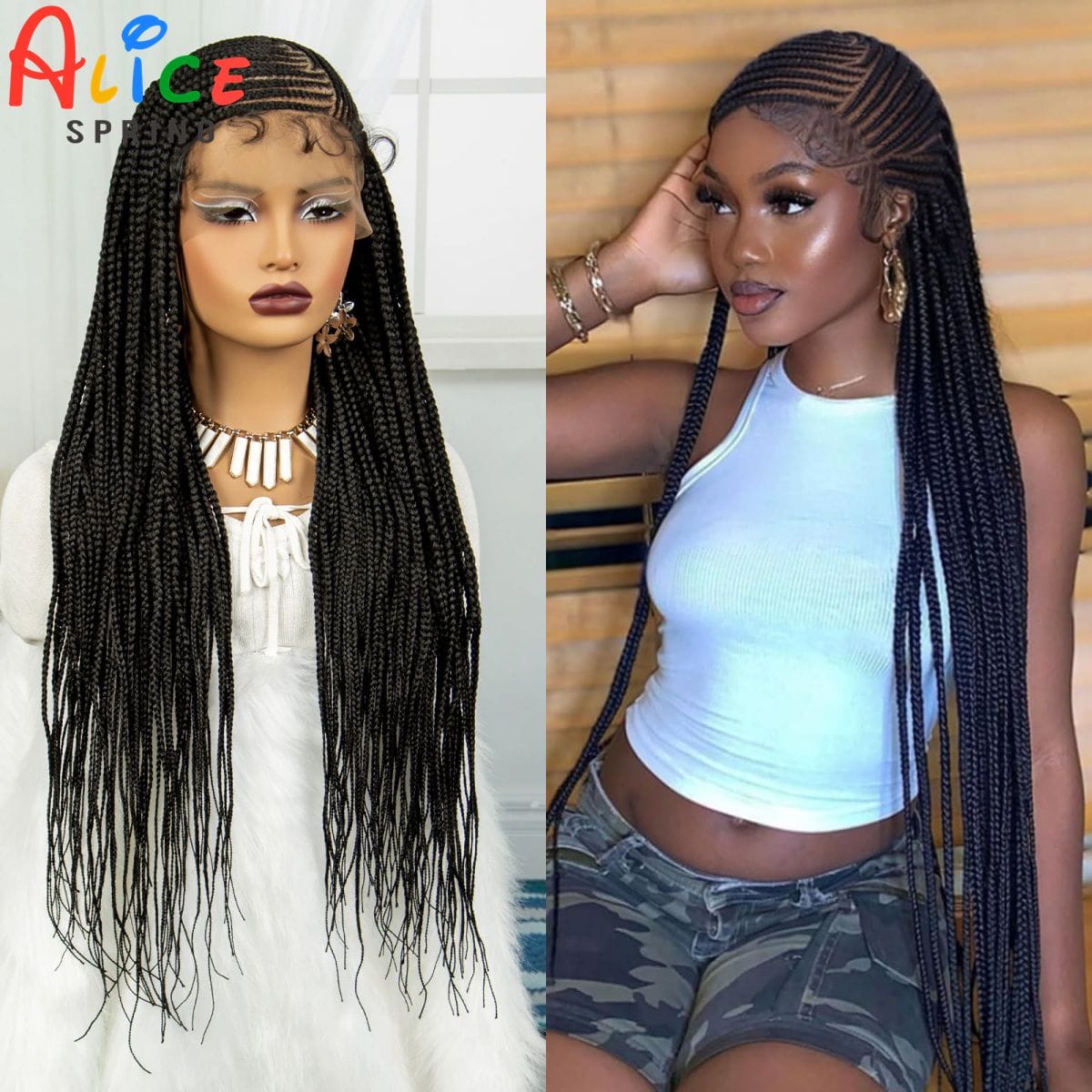 36 Inches Knotless Cornrow Braided Wigs Synthetic 13x6 Lace Front Braids Wig for Black Women Braiding Hair Wigs With Baby Hair