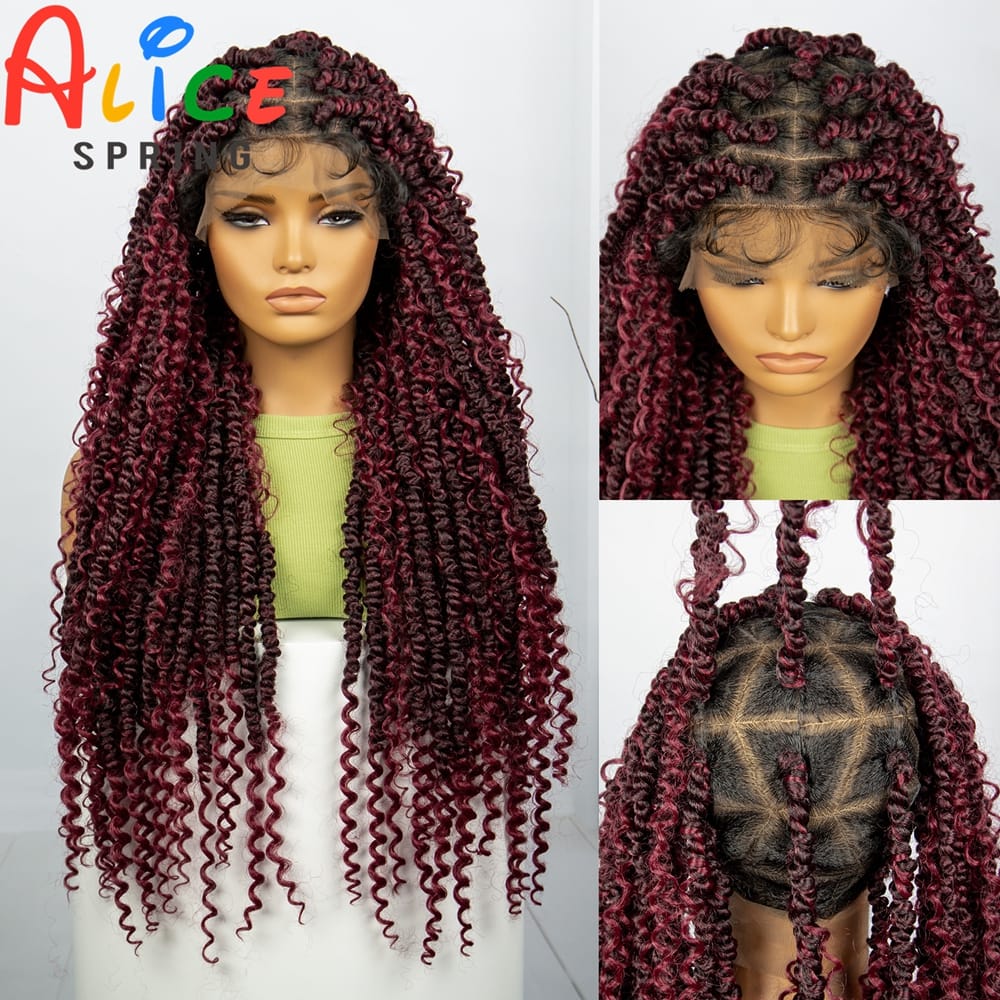 1B-BUG Color Synthetic Braided Wig Knotless Braided Wig for Black Women Long Colored Cornrow Box Braiding Wig with Baby Hair