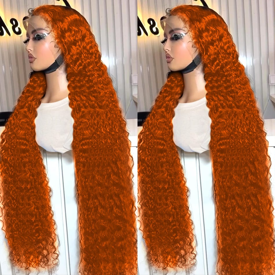 Addictive 30 40 Inch Deep Wave Orange Ginger 13x6 Curly Lace Front Human Hair Wigs 250 Density 13x4 Lace Frontal Wig For Women