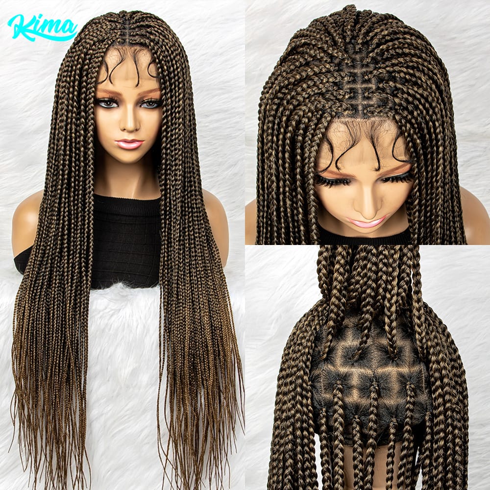 Full Double Lace Front Box Knotless Braided Wigs Cornrow Braids Lace Frontal Wig Synthetic Lace Front Wig With Baby Hair