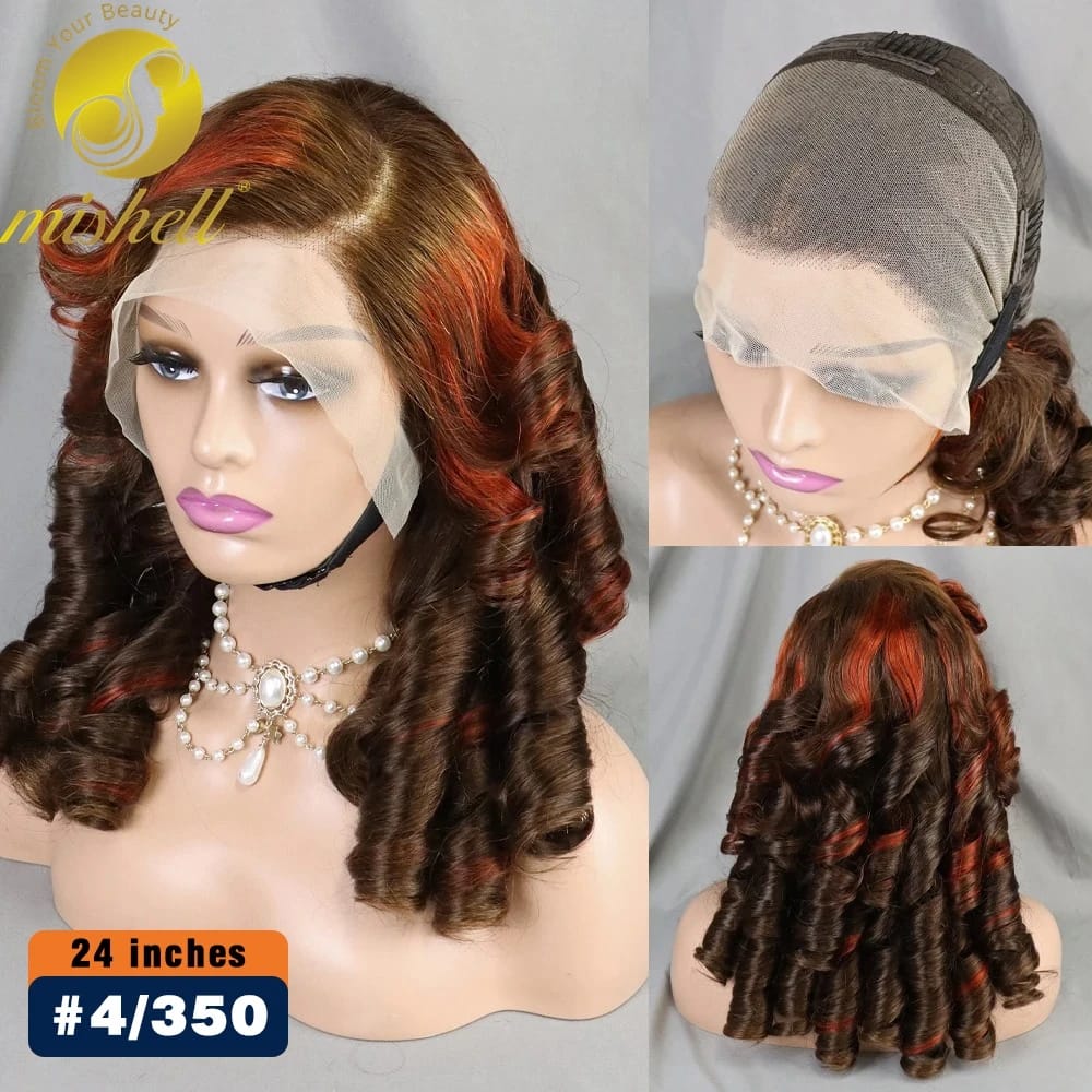 300% Density 4-350 Color Egg Roll Wave Human Hair Wig 24inch 13x4 Lace Frontal Bouncy Curly Human Hair Wig PrePlucked for Women