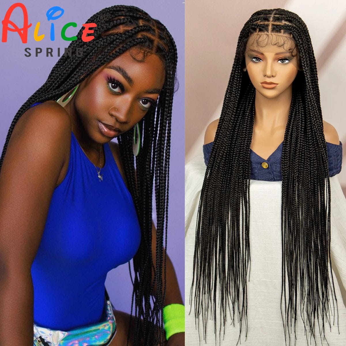 36 Inches Knotless Box Braided Wigs Synthetic Full Lace Braids Wig for Black Women Straight Braiding Hair Wigs With Baby Hair