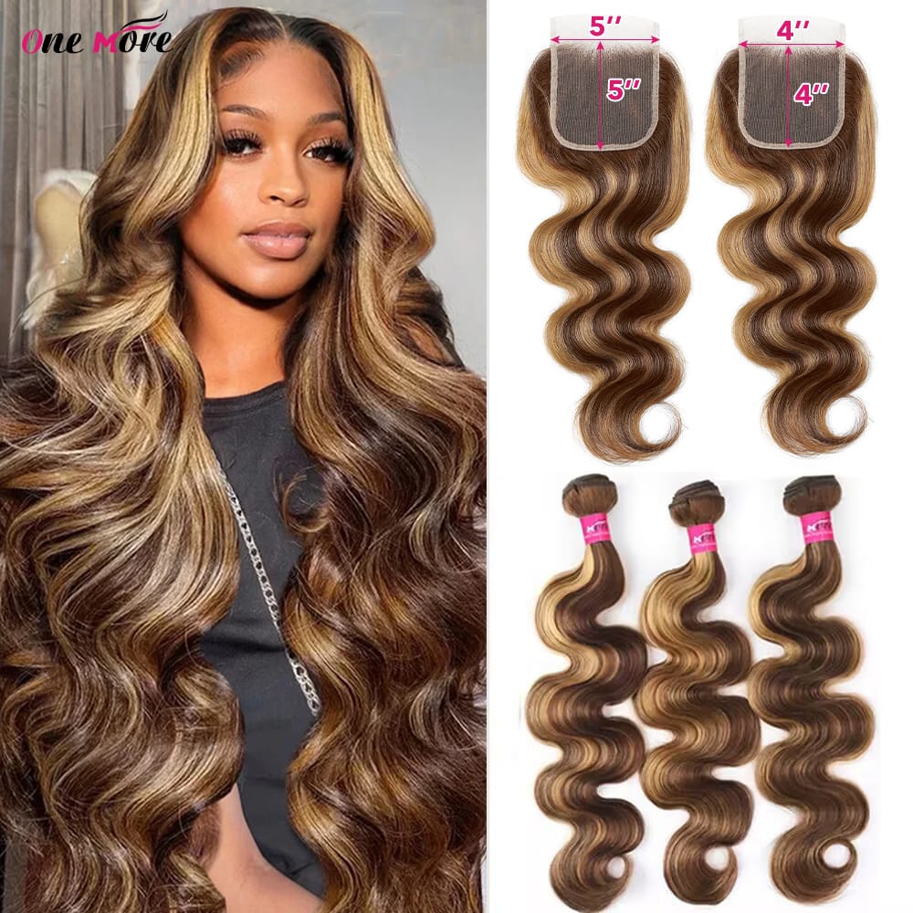 5x5 Closure With Bundles Honey Blonde Body Wave Bundles With Closure Ombre Colored Highlight Human Hair Bundles With Closure