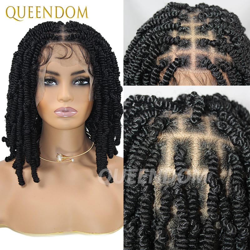 New Arrival 12" Synthetic Knotless Box Braided Wigs Spiral Curl Full Lace Frontal With Baby Hair For Black Women Afro Braid Wigs