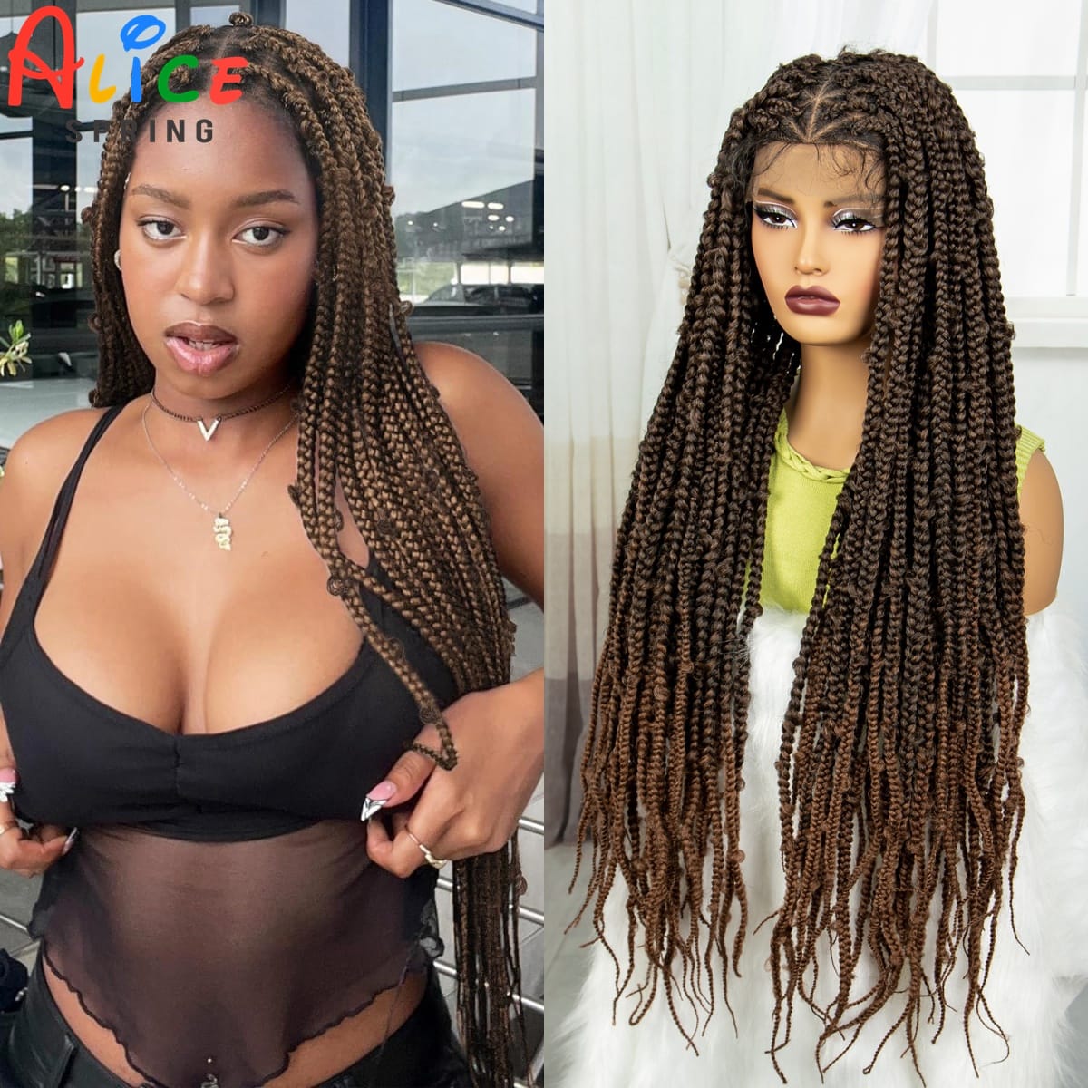 Full Lace Braided Wigs for Black Women Synthetic Butterfly Braided Wigs Knotless Box Lace Braiding Hair Wig Crochet Braids Wigs