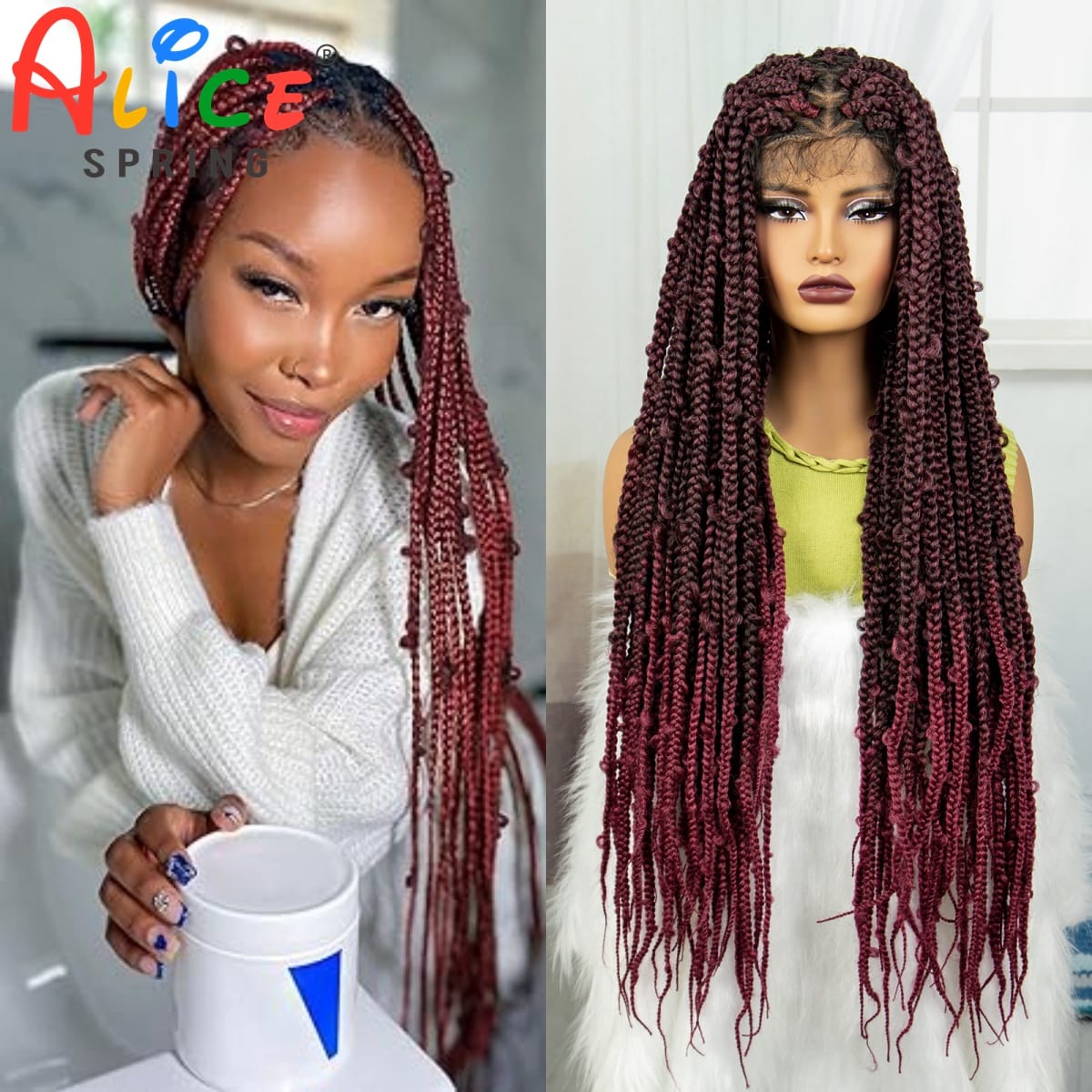 Full Lace Braided Wigs Synthetic Butterfly Braided Wig Butterfly Locs Knotless Box Braids Wigs with Baby Hair for Black Women