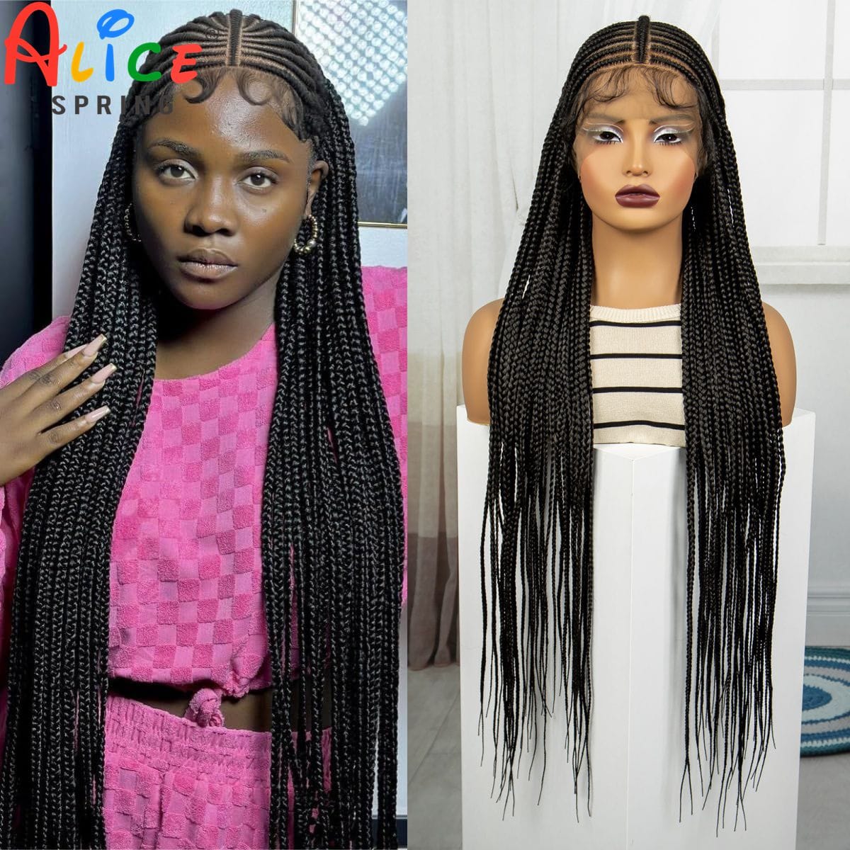Synthetic Cornrow Braided Wigs 36 Inches Full Lace Knotless Braided Lace Wigs for Black Women Braiding Hair Wig with Baby Hair