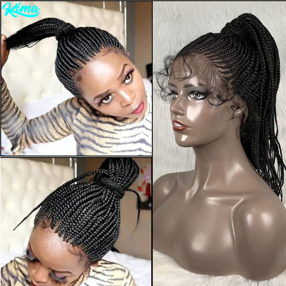 Synthetic Lace Front Wigs Braided Wigs For Black Women Braid African With Baby Hair Africa Braid Wig Glued Mat 30Inches