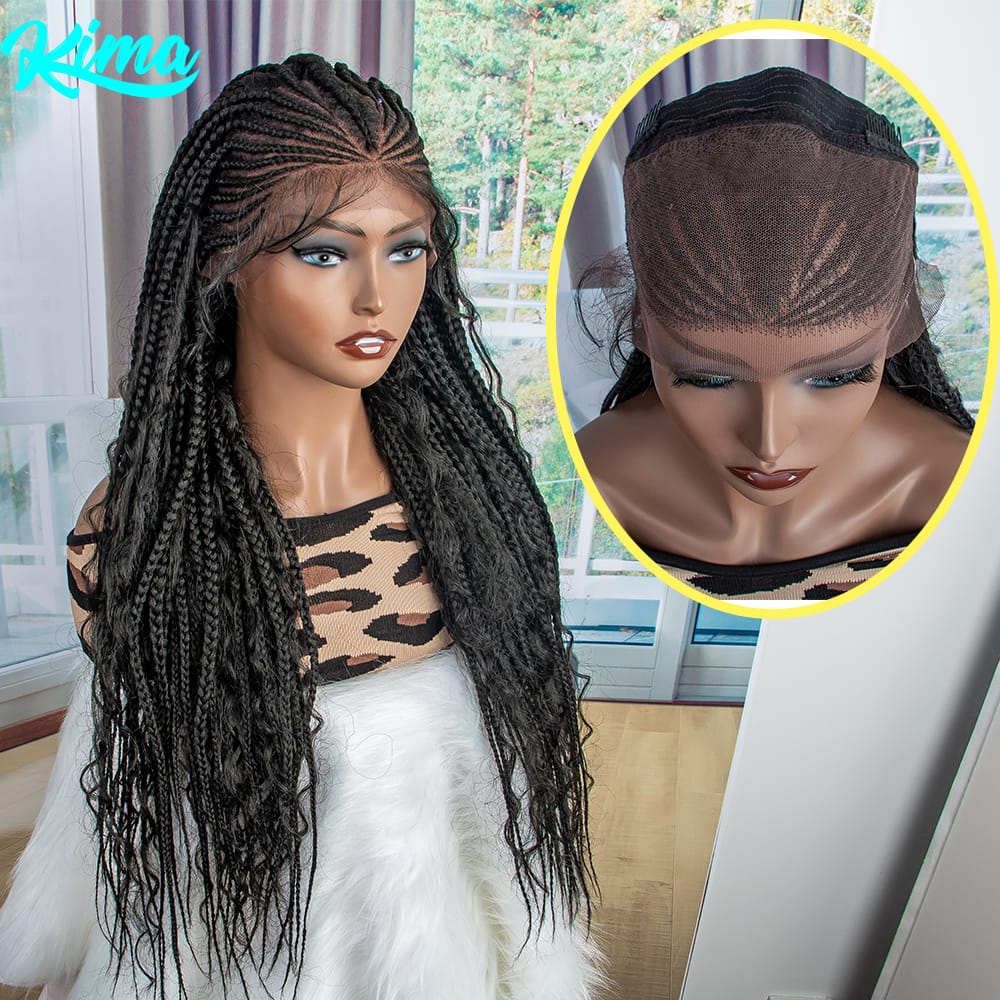 New Braided Wigs Synthetic Lace Front Wigs 28 inches Braided Wigs With Baby Hair Brown Transparent Lace Front Wigs
