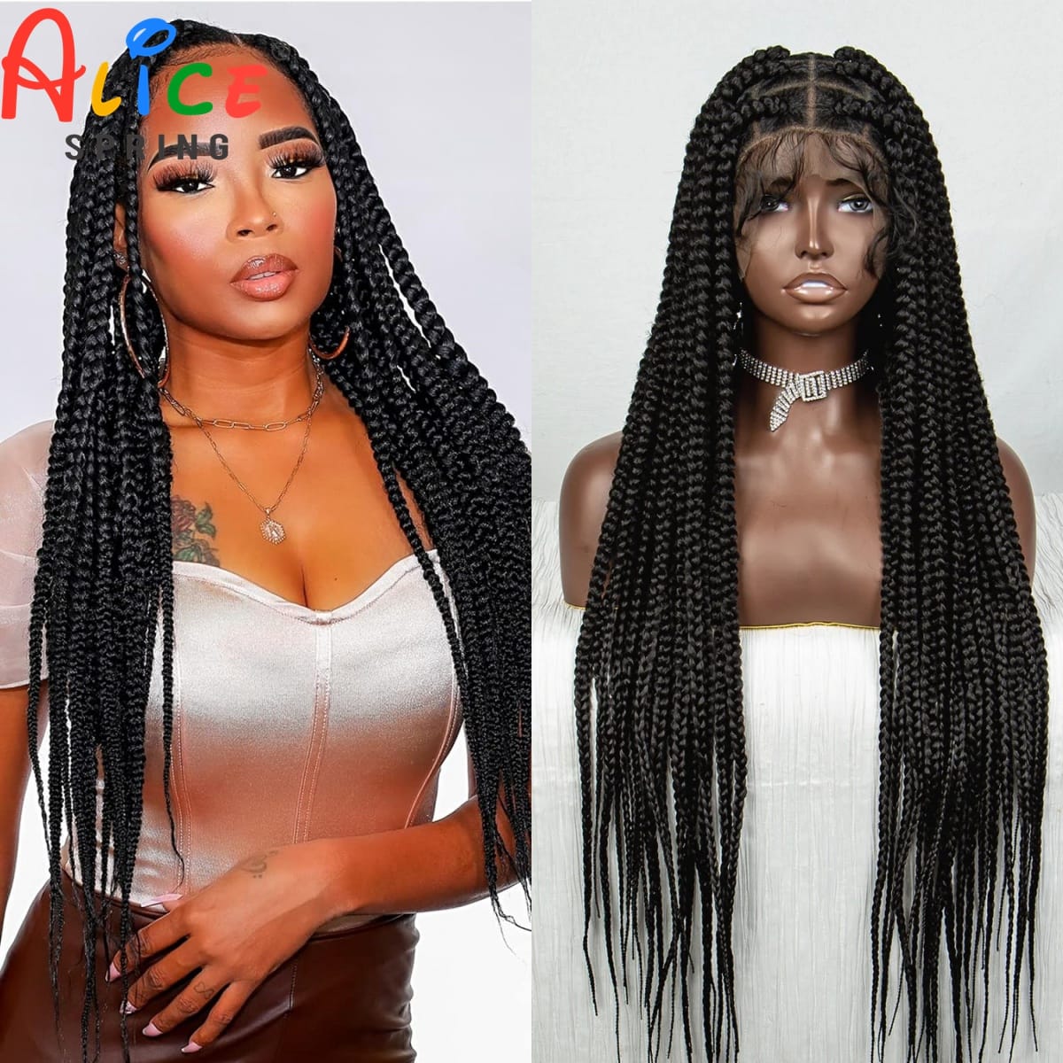 Synthetic Full Lace Braided Wig Cornrow Braids Lace Front Wig for Black Women Big Square Knotless Box Braids Wig with Baby Hair