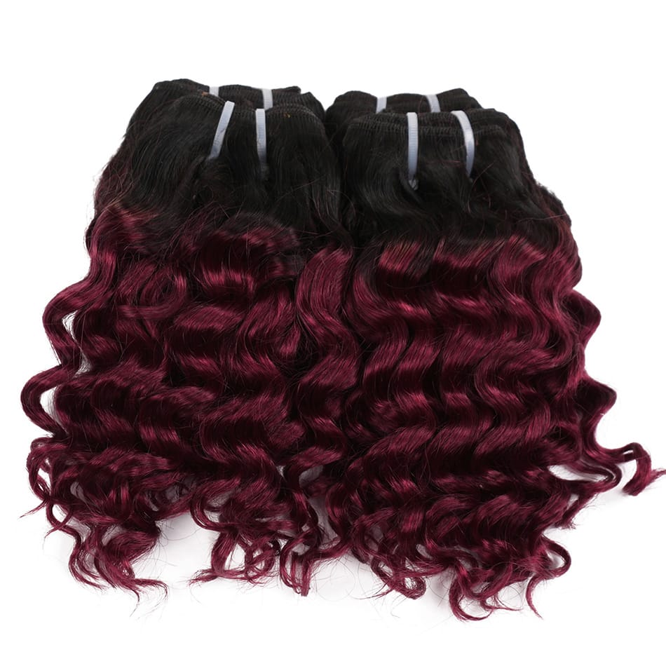 Real Beauty Deep Wave Ombre 1B/27 Remy Human Hair Bundles 50g Two Tone Honey Blonde 8” Short Bob Style Brazilian Hair Weave