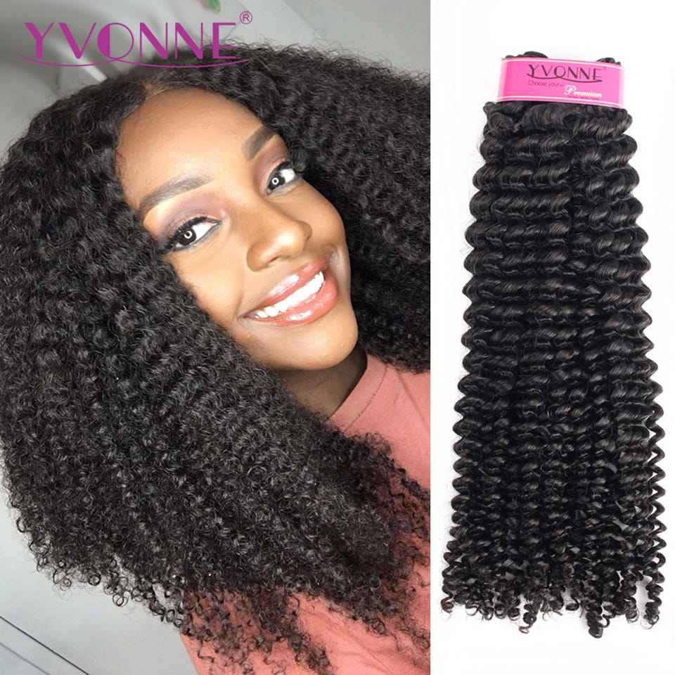 YVONNE 4A 4B Kinky Curly Virgin Hair 3 Bundles Brazilian Hair Weave Bundles 100% Human Hair Natural Color