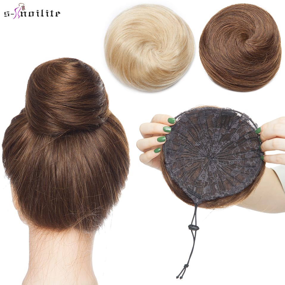 S-noilite 30g Hair Bun Donut Chignon Hairpiece Wrap On Elastic Scrunchie Black Brown Blonde Headwear Clip In Extension Hair Band