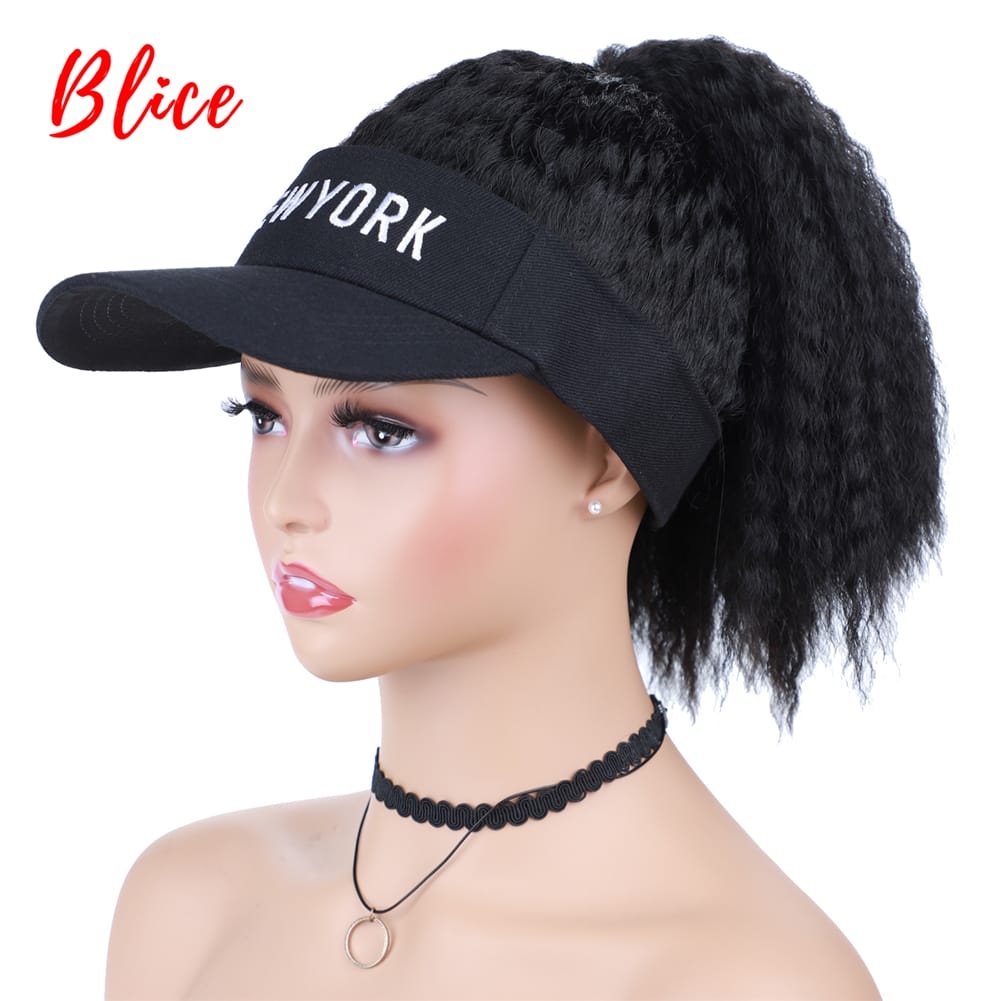 Blice Synthetic Curly Hair Ponytail Extension Wig Kinky Straight Travel Beach Baseball Cap All-in-one Easy to Wear Hat Wig