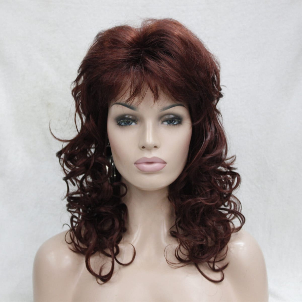 new beautiful red-auburn curly 20" women's long synthetic hair wig with bangs