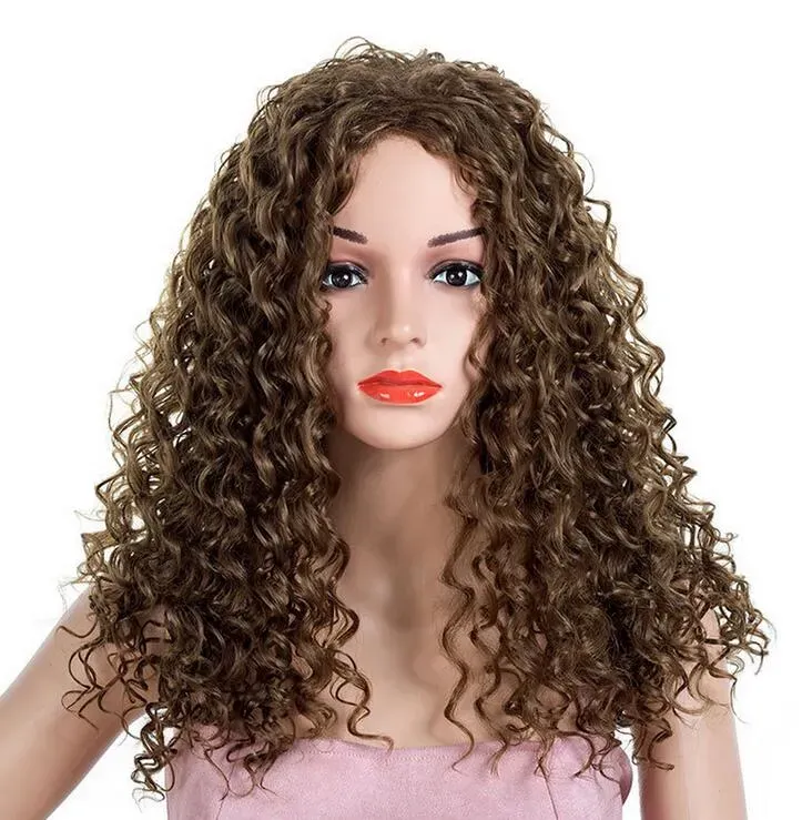 Fashion Ladies Long Brown Curly for Women Synthetic Fluffy Cosplay Party Hair Wig