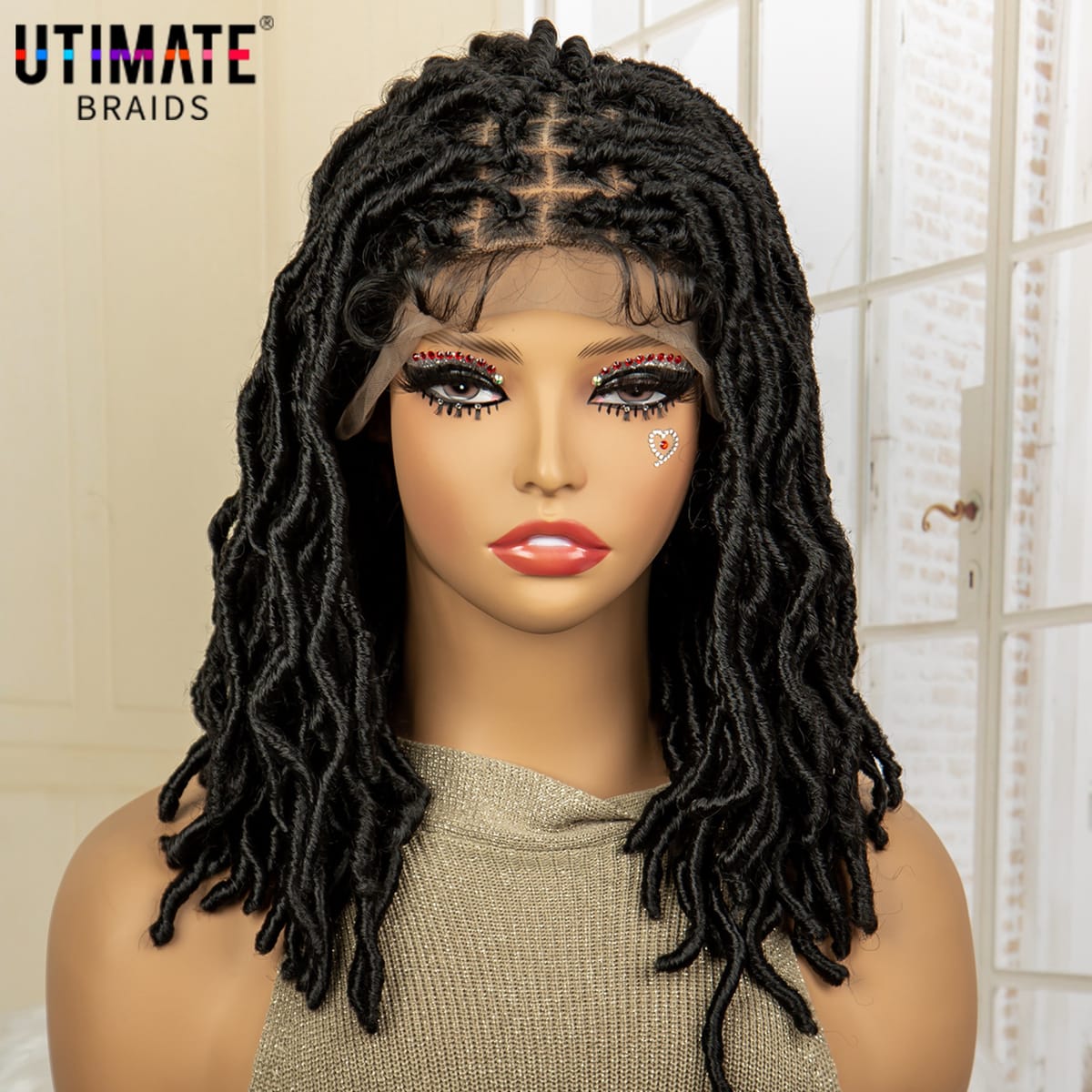Short Synthetic Locs Braided Wigs Lace Frontal Knotless Box Braids Wig with Baby Hair for Black Women 14 Inches Lightweight Wig