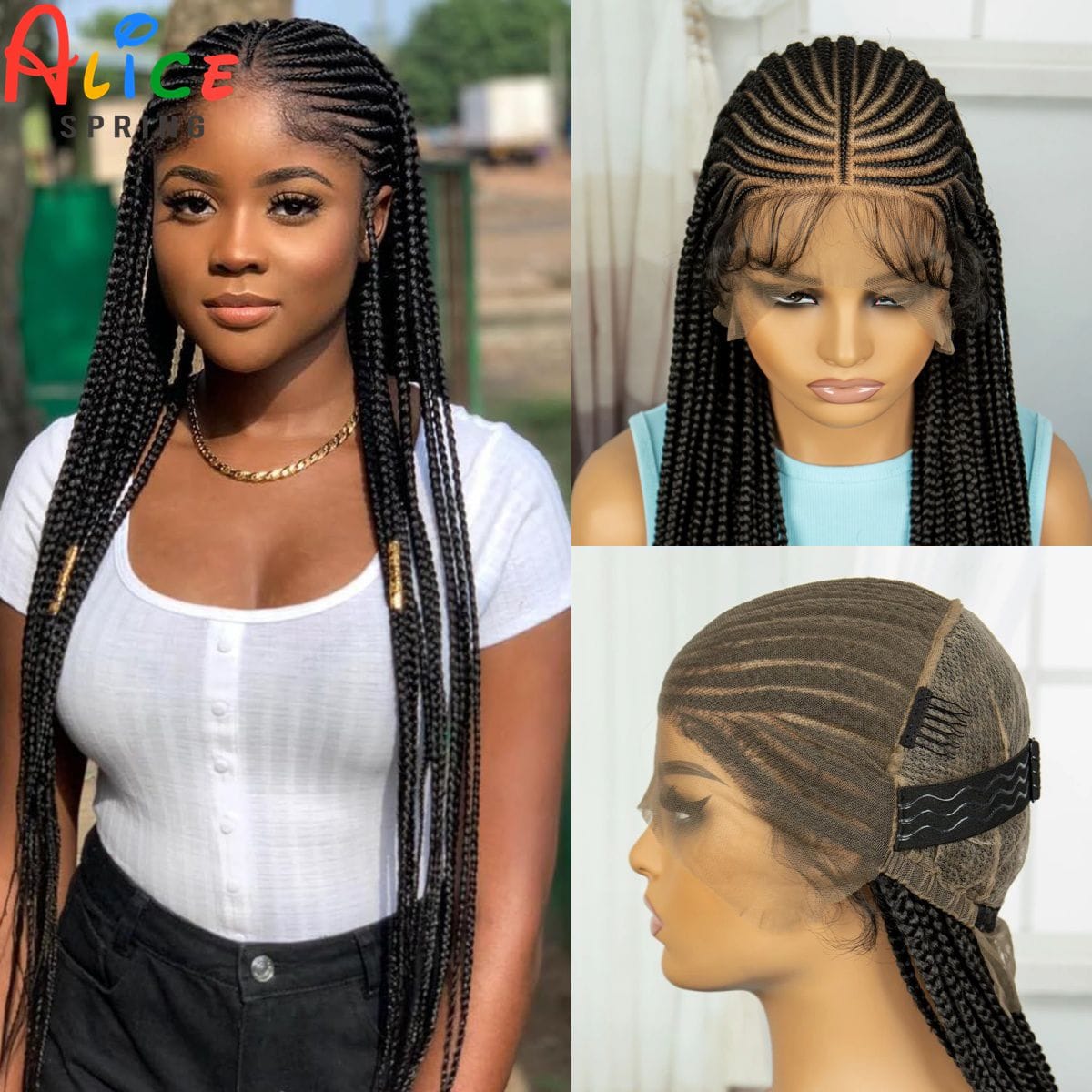 36Inch Cornrow Braided Wigs Synthetic Straight Lace Front Braided Wigs for Black Women Square Knotless Braiding Hair Wigs