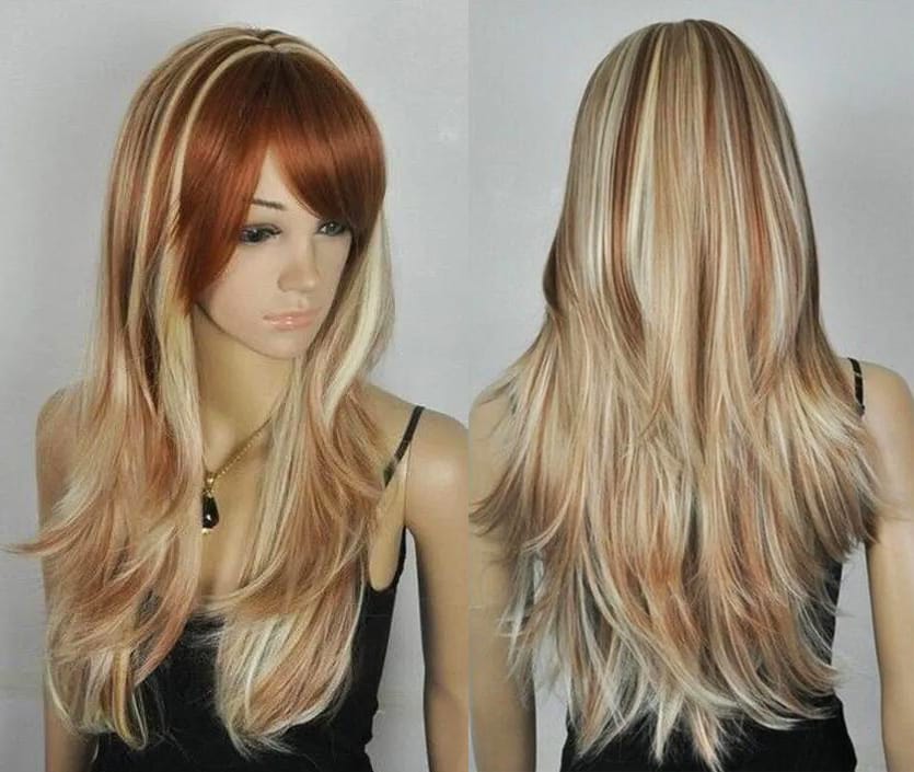 free shipping charming long Mixed brown blonde health women's Cosplay hair wig