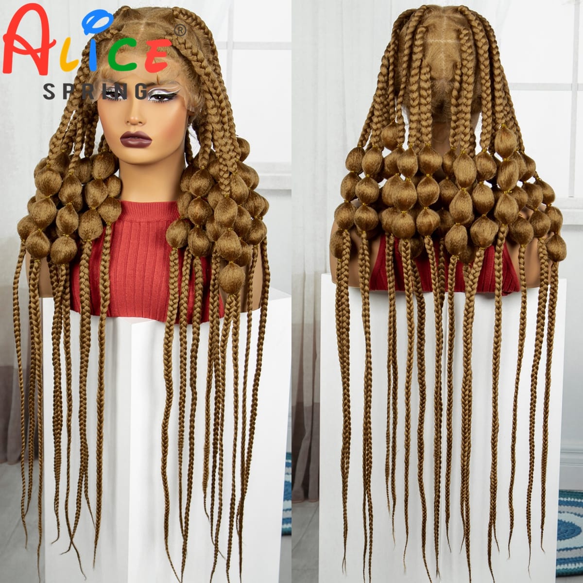 Ombre 40 Inches Synthetic Full Lace Braided Wig Synthetic Knotless Handmade Bantu Braids Lace Wig With Baby Hair For Black Women