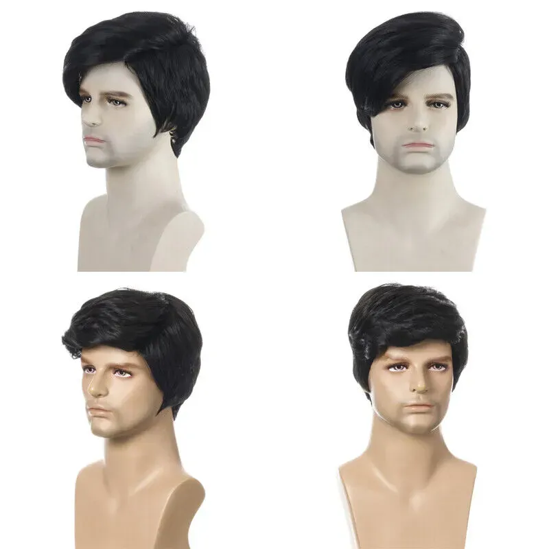 Mens Black Short Hair Wigs Fashion Handsome For Daily Party Natural Full Wig