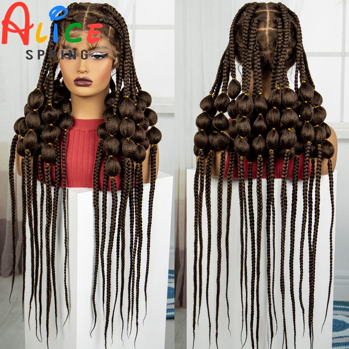 1B-30 Color 40 Inch Synthetic Full Lace Braided Wigs Synthetic Knotless Handmade Bantu Braids Lace Wig With Baby Hair For Women