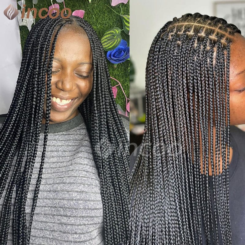 Synthetic Braids Wigs With Baby Hair Full Lace Front Braids Wig 36 Inch Black Knotless Box Braiding Wig For Black Women African