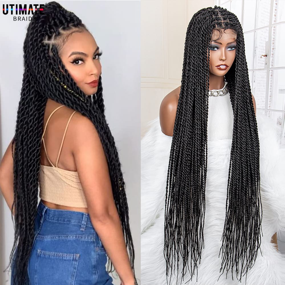 Twist Braided Wigs Synthetic Full Lace Frontal Wig 40 Inches Knotless Braiding Wigs Pre Plucked with Baby Hair for Black Women