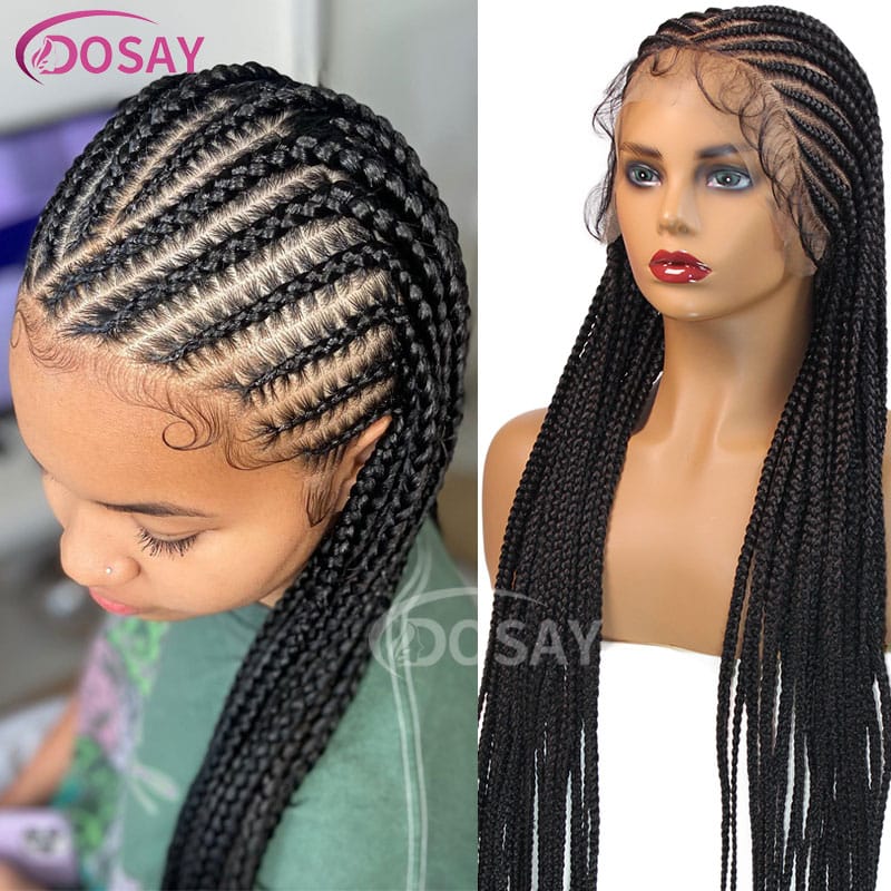 Full Lace Tribal Braids Wigs Synthetic 36" Handmade Cornrow Braided Wigs For Black Women Knotless Box Braids Wigs With Baby Hair