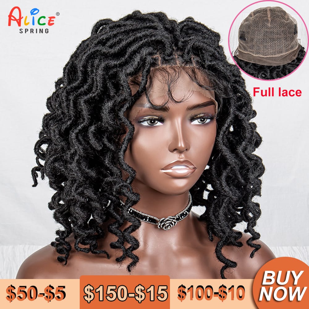 Transparent Full Lace Dreadlocks Braided Wigs 18inch Lace Frontal Faux Locs Crochet Braids Wig with Baby Hair For Black Women