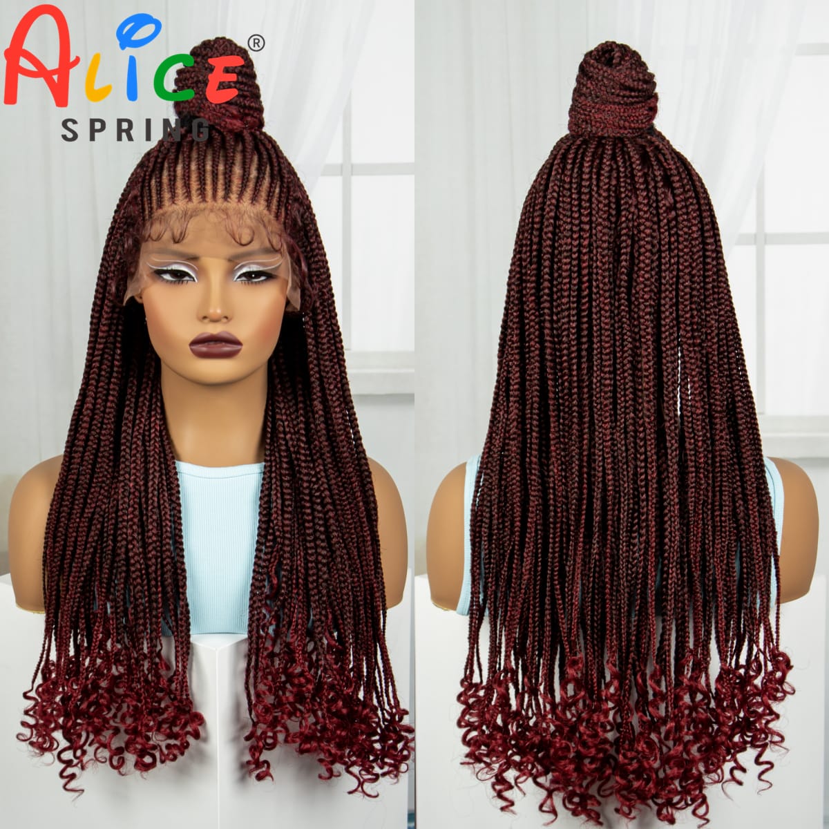 26 inch 13x4 Lace Front Synthetic Updo Braided Wigs with Baby Hair Cornrow Braiding Hair Wigs With Curly Ends for Black Women